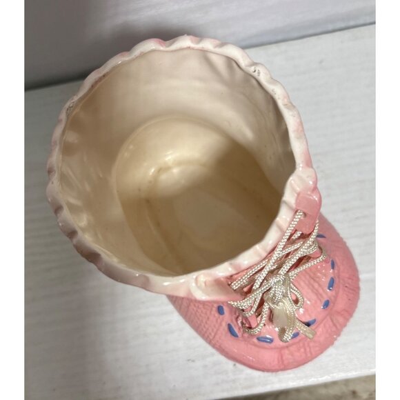 Inarco Ceramic Pink Baby Bootie Planter With Lace Detail Japan Vintage 3.25" Tal - Picture 8 of 9